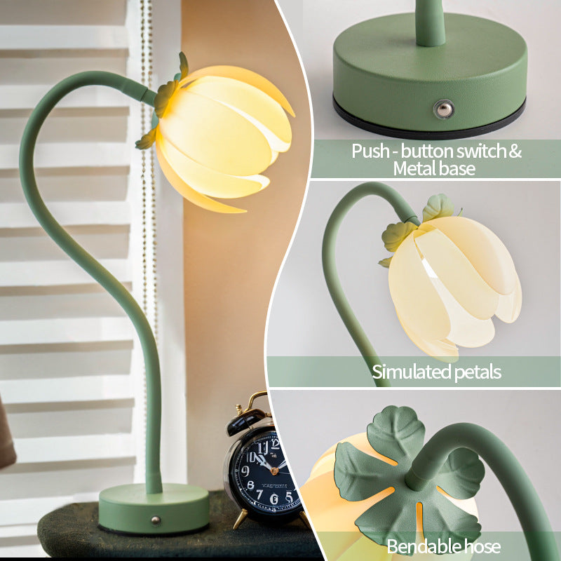 Pink LED Tulip Desk Lamp - Flexible Gooseneck, Decorative Flower Table Light