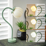 Green LED Tulip Desk Lamp - Flexible Gooseneck, Decorative Flower Table Light - Front View