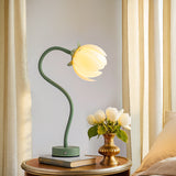 Green LED Tulip Desk Lamp - Flexible Gooseneck, Decorative Flower Table Light - Top-Down View