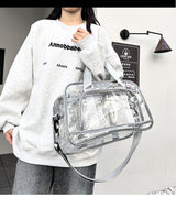 Silver transparent Multi-Purpose Clear PVC Bag - Travel, Fitness, Storage Tote (42x26x15cm) - Side View