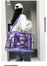 Purple transparent Multi-Purpose Clear PVC Bag - Travel, Fitness, Storage Tote (42x26x15cm) - Top-Down View