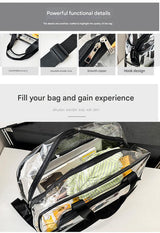 Purple transparent Multi-Purpose Clear PVC Bag - Travel, Fitness, Storage Tote (42x26x15cm) - 45-Degree Angle
