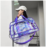 Purple transparent Multi-Purpose Clear PVC Bag - Travel, Fitness, Storage Tote (50x32x18cm) - Side View