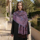 Coffee + Purple Elegant Retro Paisley Print Scarf for Women - Soft Fashion Shawl Wrap 185x70cm - Front View