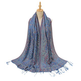 Blue Elegant Retro Paisley Print Scarf for Women - Soft Fashion Shawl Wrap 185x70cm - Side View