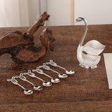 Elegant Swan Base Spoon Holder Set with 6 Coffee/Dessert Spoons(Silver spoon) - Front View