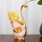 Elegant Swan Base Spoon Holder Set with 6 Coffee/Dessert Spoons(Gold Fork) - Side View