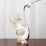 Elegant Swan Base Spoon Holder Set with 6 Coffee/Dessert Spoons(Silver fork) - Front View