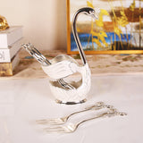 Elegant Swan Base Spoon Holder Set with 6 Coffee/Dessert Spoons(Silver fork) - Side View