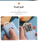 2 - pcs Light blue Reusable Travel Utensil Set with Case - 304 Stainless Steel Spoon, Fork & Chopsticks - Front View