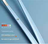 2 - pcs Light blue Reusable Travel Utensil Set with Case - 304 Stainless Steel Spoon, Fork & Chopsticks - 45-Degree Angle
