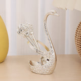 Silver Elegant Swan Cutlery Holder Set with 6 Dessert Spoons - Front View