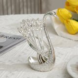 Silver Elegant Swan Cutlery Holder Set with 6 Dessert Spoons - Side View