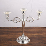 Silver Elegant Metal Candelabra 3 Arm Candle Holder -  Decorative Candelabra for Home, Weddings, Events - Side View