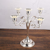 Silver Elegant Metal Candelabra 5 Arm Candle Holder -  Decorative Candelabra for Home, Weddings, Events - Front View