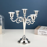 Silver Elegant Metal Candelabra 5 Arm Candle Holder -  Decorative Candelabra for Home, Weddings, Events - Side View