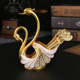 Gold Elegant Double Swan Cutlery Holder Set with 6pcs Spoons - Front View