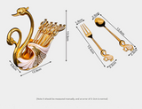 Gold Elegant Double Swan Cutlery Holder Set with 6pcs Fork - Side View