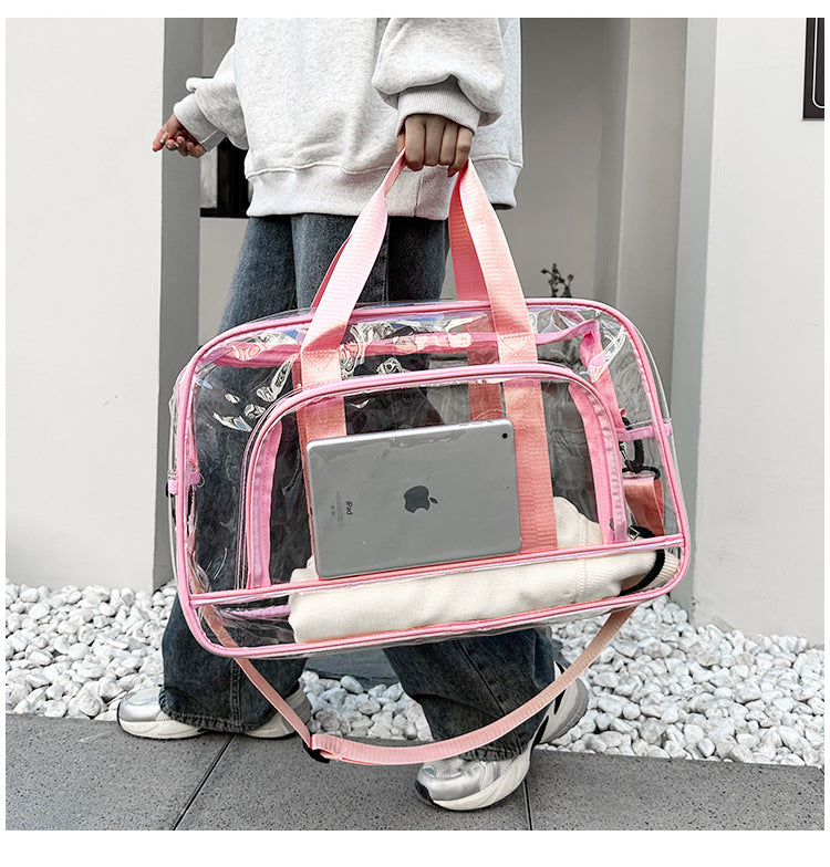 Pink transparent Multi-Purpose Clear PVC Bag - Travel, Fitness, Storage Tote (42x26x15cm)