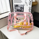 Pink transparent Multi-Purpose Clear PVC Bag - Travel, Fitness, Storage Tote (42x26x15cm) - Side View