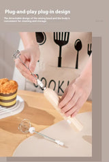 White Mini Hand Mixer with Frother & Balloon Whisk Heads - Rechargeable Kitchen Tool - Side View