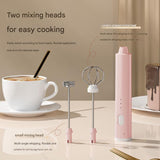 Green Cordless Drink Mixer & Egg Beater with 2 Whisk Heads - USB Powered - Side View