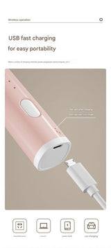 Pink Cordless Drink Mixer & Frother Wand - USB Powered(Spring bubbler head) - Side View