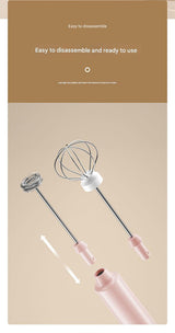 Pink Cordless Egg Beater & Cream Whipper - USB Powered Hand Mixer(Balloon Head) - Side View