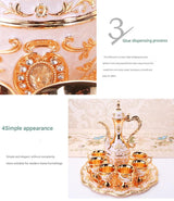 Elegant Gold Metal Serving Set - Decanter, 6 Cups, Tray (White Gold) - Side View