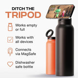 Stainless Steel Insulated Water Bottle with Integrated Magnetic Phone Stand - Black (24oz) - Side View