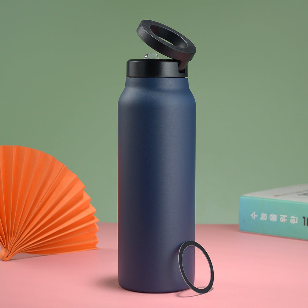 Stainless Steel Insulated Water Bottle with Integrated Magnetic Phone Stand - Blue (24oz)