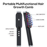 Black Vibrating Scalp Massager Comb - LED Therapy & Oil Infuser for Hair Growth - Rear View