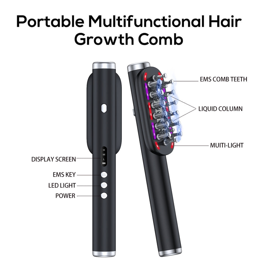 White Vibrating Scalp Massager Comb - LED Therapy & Oil Infuser for Hair Growth