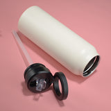 Stainless Steel Insulated Water Bottle with Integrated Magnetic Phone Stand - Beige (32oz) - Front View