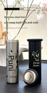 Mini Insulated Coffee Cup - 316 Stainless Steel, Portable & Stylish - Black Kitten (300ml+cup brush) - Top-Down View