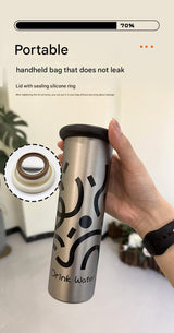 Mini Insulated Coffee Cup - 316 Stainless Steel, Portable & Stylish - Black Kitten (300ml+cup brush) - Rear View