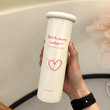 Mini Insulated Coffee Cup - 316 Stainless Steel, Portable & Stylish - Pink love (300ml+cup brush) - Front View