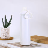 White Portable Travel Thermos Bottle - Leakproof Stainless Steel Flask with Carry Handle (25oz - 750ml)