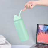Green Portable Travel Thermos Bottle - Leakproof Stainless Steel Flask with Carry Handle (25oz - 750ml)