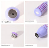 Cute Milk Bottle Thermos - 500ml Stainless Steel Insulated Water Bottle (Purple Stripes) - Front View