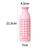 Cute Milk Bottle Thermos - 500ml Stainless Steel Insulated Water Bottle (Purple Stripes) - Side View
