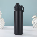 Black Portable Travel Thermos Bottle - Leakproof Stainless Steel Flask with Carry Handle (25oz - 750ml)