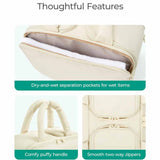 White Puffy Travel Wash Bag with Wide-Mouth Access and Wet-Dry Pockets - Front View