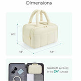 White Puffy Travel Wash Bag with Wide-Mouth Access and Wet-Dry Pockets - Top-Down View