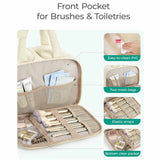 White Puffy Travel Wash Bag with Wide-Mouth Access and Wet-Dry Pockets - 45-Degree Angle