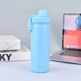 Blue Portable Travel Thermos Bottle - Leakproof Stainless Steel Flask with Carry Handle (25oz - 750ml)