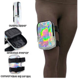 Black Shiny Holographic Thigh Holster Bag - Hands-Free Festival & Hiking Gear - Front View