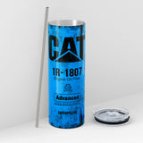 Blue Skinny Tumbler (591ml) - Fun CAT Oil Filter Replica for Construction Fans - Top-Down View