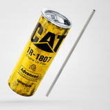 Yellow Skinny Tumbler (591ml) - Fun CAT Oil Filter Replica for Construction Fans - Side View