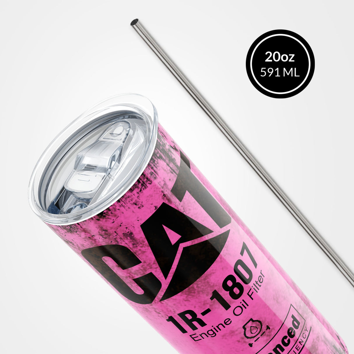 Pink Skinny Tumbler (591ml) - Fun CAT Oil Filter Replica for Construction Fans